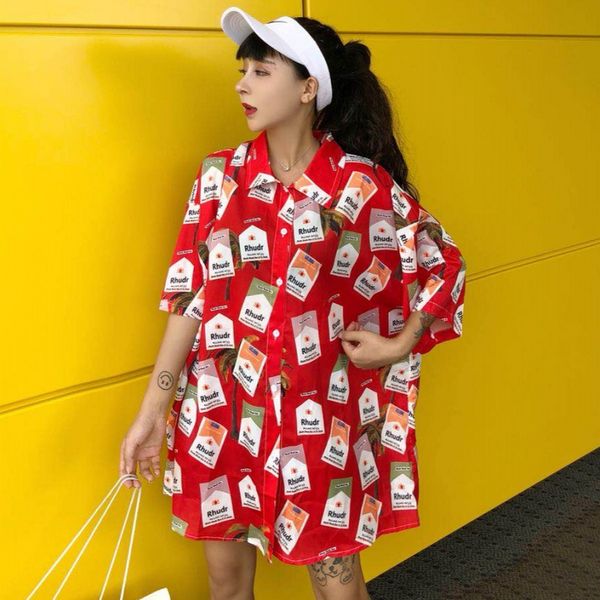 women's clothing new summer personality japanese harajuku loose fashion brand cigarette print short shirts, White
women's clothing new summer personality japanese harajuku loose fashion brand cigarette print short shirts, White