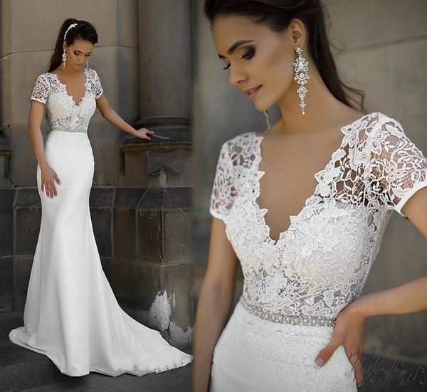2019 new white/ivory mermaid lace wedding dresses boho beach v neck short sleeve bohemain bridal gown plus size custom made
2019 new white/ivory mermaid lace wedding dresses boho beach v neck short sleeve bohemain bridal gown plus size custom made