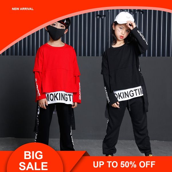 kids dance clothing for girls boys black red long sleeve oversize hip hop t shirt pant two pieces children sport set, White
kids dance clothing for girls boys black red long sleeve oversize hip hop t shirt pant two pieces children sport set, White
