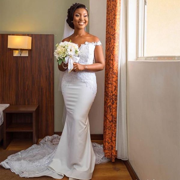 fantastic off the shoulder africa mermaid wedding dress appliques sweep train dubai arabic bridal gowns custom made, White
fantastic off the shoulder africa mermaid wedding dress appliques sweep train dubai arabic bridal gowns custom made, White
