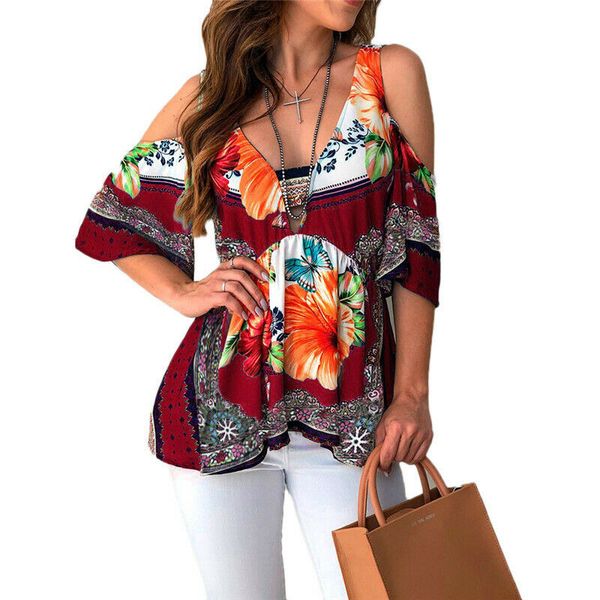 2019 brand new boho beach women cold shoulder short sleeve blouses floral print shirts casual ladies female v neck 3xl, White
2019 brand new boho beach women cold shoulder short sleeve blouses floral print shirts casual ladies female v neck 3xl, White