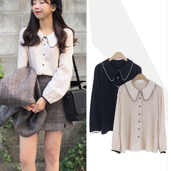 cute sweet women preppy korean style long sleeve temperament lady girls button peter pan collar shirt blouse corduroy top, White
cute sweet women preppy korean style long sleeve temperament lady girls button peter pan collar shirt blouse corduroy top, White