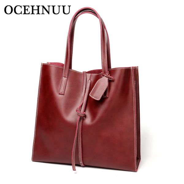 

ocehnuu simple tassels genuine leather tote bag female borsa donna soft cow shoulder bags handbags women luxury designer purses