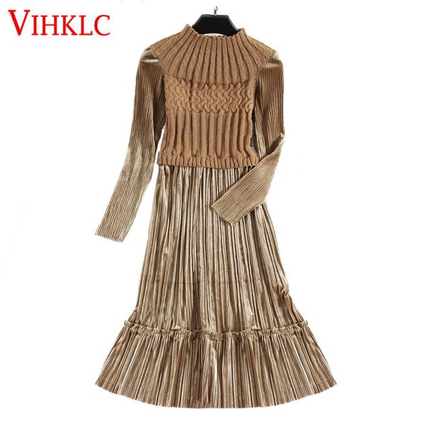 2019 new fashion patchwork fake two pieces pleated dress medium-long velour women dresses full sleeves casual female dress q373, Black;gray
2019 new fashion patchwork fake two pieces pleated dress medium-long velour women dresses full sleeves casual female dress q373, Black;gray