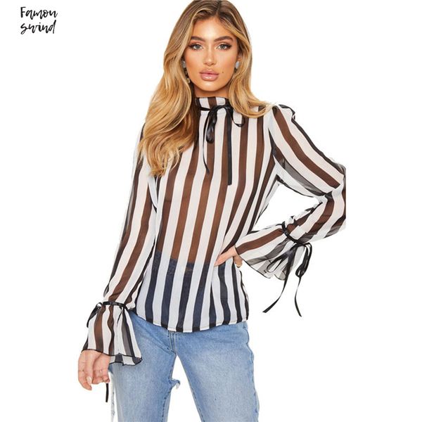 thin shirt blouses womens striped print bow perspective loose long flare sleeve turtleneck spring autumn shirts, White
thin shirt blouses womens striped print bow perspective loose long flare sleeve turtleneck spring autumn shirts, White