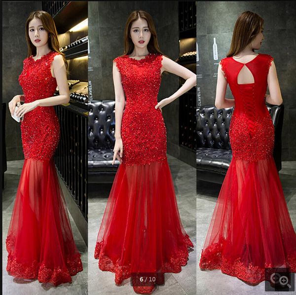 vestido de festa red lace mermaid hollow back corset evening dress beaded crystals appliques evening gowns selling 2019, Black;red
vestido de festa red lace mermaid hollow back corset evening dress beaded crystals appliques evening gowns selling 2019, Black;red