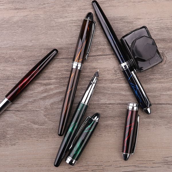 24pcs Fountain Pen Metal Silver With Black 0.38mm Fashion Metal Pens School Stationery Supplies Pens Wholesale