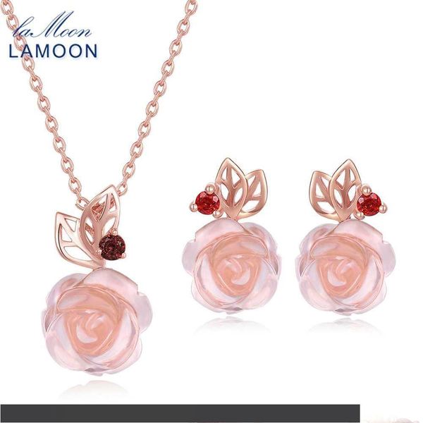 lamoon flowerrose natural pink rose quartz made with 925 sterling silver jewelry jewelry set v033-2, Black
lamoon flowerrose natural pink rose quartz made with 925 sterling silver jewelry jewelry set v033-2, Black