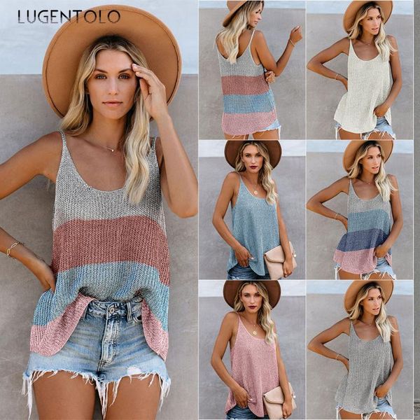 women's tanks & camis lugentolo women stripe print fashion summer knitted sling hit color casual round neck solid thin straps, White
women's tanks & camis lugentolo women stripe print fashion summer knitted sling hit color casual round neck solid thin straps, White