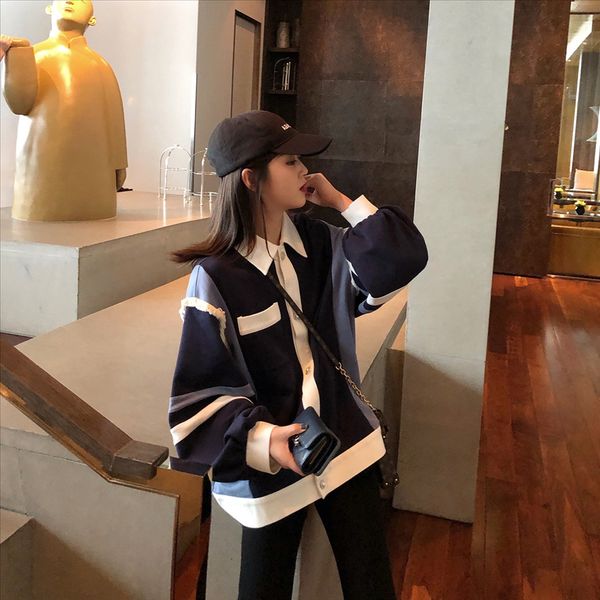 polo shirt sweater shirt collar all-match design sweater women's loose long sleeve color matching outer wear bfwind jacket autumn, White
polo shirt sweater shirt collar all-match design sweater women's loose long sleeve color matching outer wear bfwind jacket autumn, White
