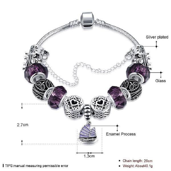 women love lucky charm bracelet silver ball purple glass beads design jewelry boat fashion women's friendship bracelets for women gift, Black
women love lucky charm bracelet silver ball purple glass beads design jewelry boat fashion women's friendship bracelets for women gift, Black