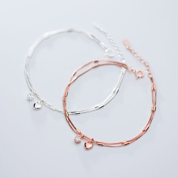925 solid sterling silver double layer chain rose gold color heart shape bracelet for women lady daughter fine jewelry gift, Golden;silver
925 solid sterling silver double layer chain rose gold color heart shape bracelet for women lady daughter fine jewelry gift, Golden;silver