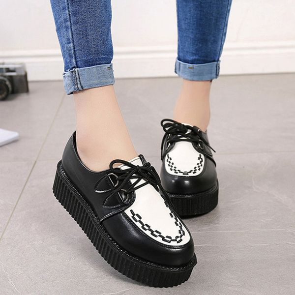 casual women flat platform black lace-up round toe creepers flats ladies shoes t200408
casual women flat platform black lace-up round toe creepers flats ladies shoes t200408