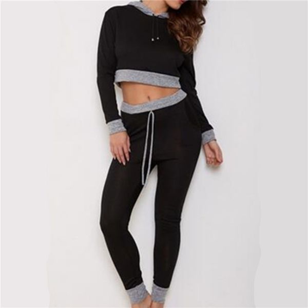 women patchwork casual tracksuit long sleeve short hooded high waist legging two pieces set, White
women patchwork casual tracksuit long sleeve short hooded high waist legging two pieces set, White