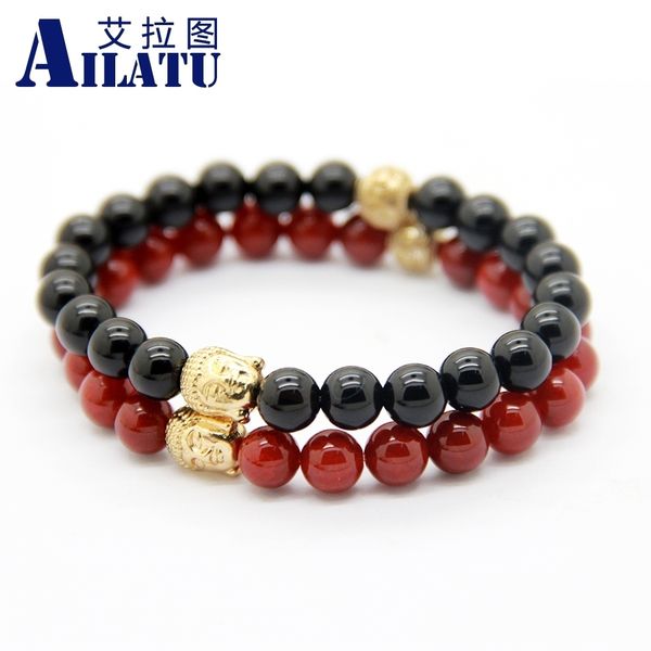 ailatu wholesale semi-precious stone bead jewelry exquisite natural red and black onyx buddha bracelet for men and women, Golden;silver
ailatu wholesale semi-precious stone bead jewelry exquisite natural red and black onyx buddha bracelet for men and women, Golden;silver