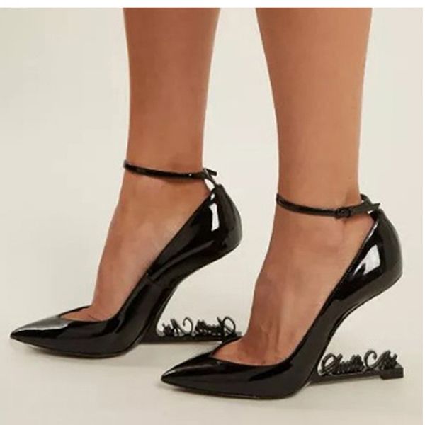 strange metal letters heel women pumps patent leather zapatos mujer pointy toe ankle strap dress party wedding shoes woman, Black
strange metal letters heel women pumps patent leather zapatos mujer pointy toe ankle strap dress party wedding shoes woman, Black