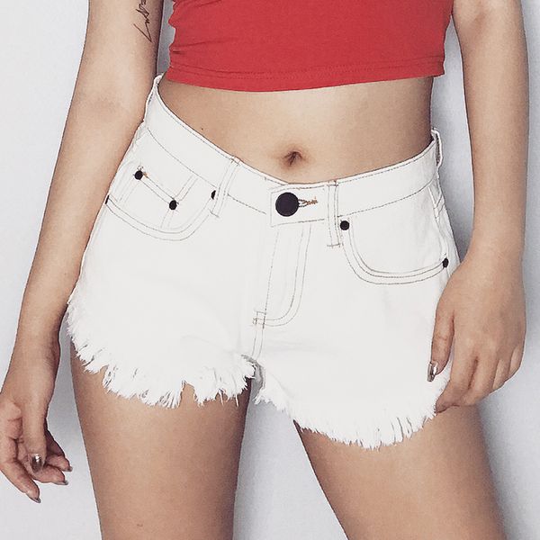 women's shorts woman fashion street shooting ins summer personality edging denim white high waist women, White;black
women's shorts woman fashion street shooting ins summer personality edging denim white high waist women, White;black