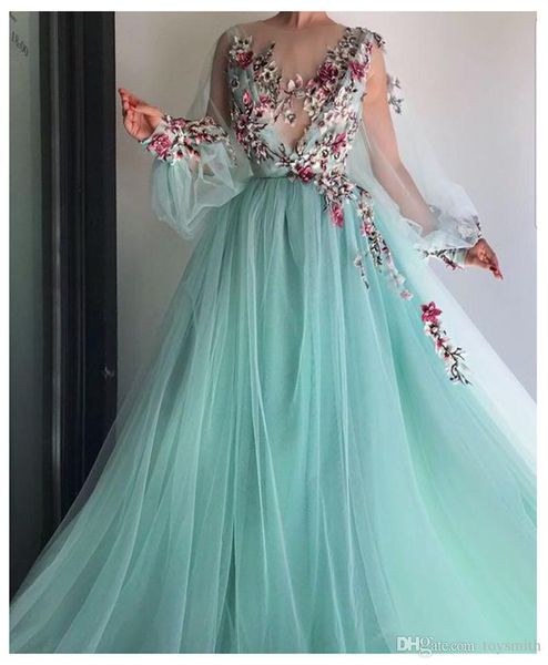 long sleeves evening dress party gowns robe de soiree formal prom dresses plunging 3d flowers beading evening gowns, Black;red 
long sleeves evening dress party gowns robe de soiree formal prom dresses plunging 3d flowers beading evening gowns, Black;red