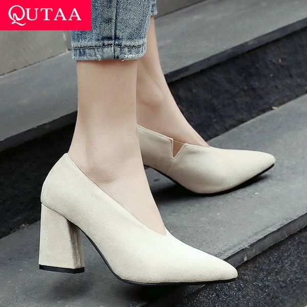 qutaa 2020 women shoes pointed toe mules women pumps shallow slip on square high heel flock spring ladies pumps size 34-43, Black
qutaa 2020 women shoes pointed toe mules women pumps shallow slip on square high heel flock spring ladies pumps size 34-43, Black