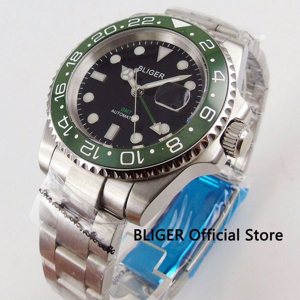 solid bliger 40mm black dial men's watch sapphire crystal ceramic bezel gmt function automatic movement watch men luminous, Slivery;brown
solid bliger 40mm black dial men's watch sapphire crystal ceramic bezel gmt function automatic movement watch men luminous, Slivery;brown
