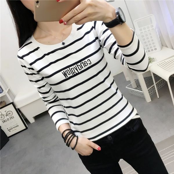 long-sleeved t- female 2020 autumn slim black and white stripe all-match student casual base shirt shirt
long-sleeved t- female 2020 autumn slim black and white stripe all-match student casual base shirt shirt