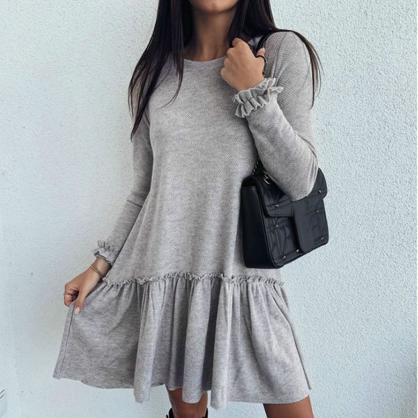 women long sleeve ruffle solid pleat mexi dress casual mini dress 2019 autumn new arrivals, Black;gray
women long sleeve ruffle solid pleat mexi dress casual mini dress 2019 autumn new arrivals, Black;gray