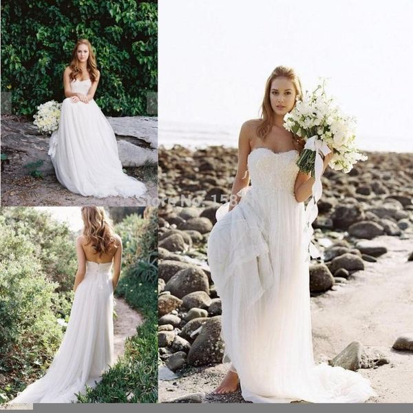simple beach wedding dresses strapless sweetheart long robe de mariée sweep train chiffon lace plus size boho destination bridal gowns, White
simple beach wedding dresses strapless sweetheart long robe de mariée sweep train chiffon lace plus size boho destination bridal gowns, White