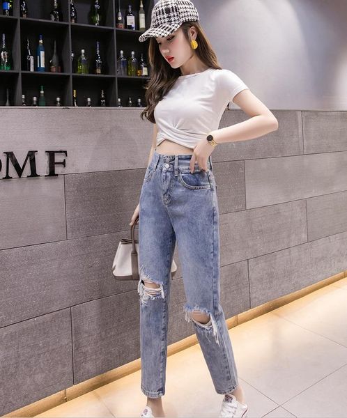 2019 summer new fashion women hole pants casual loose straight high waist two buckles slim jeans women, Blue
2019 summer new fashion women hole pants casual loose straight high waist two buckles slim jeans women, Blue
