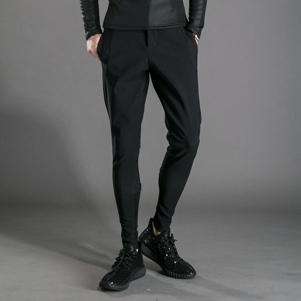 new 2018 men's clothing hair stylist fashion thread stitching vertical stripe casual pants costumes, Black
new 2018 men's clothing hair stylist fashion thread stitching vertical stripe casual pants costumes, Black