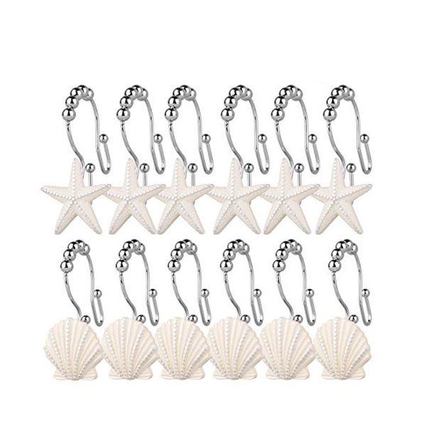 rust resistant double hooks glide shower ring hangs for both shower curtain and liner 12-pack starfish and shell double hook
rust resistant double hooks glide shower ring hangs for both shower curtain and liner 12-pack starfish and shell double hook