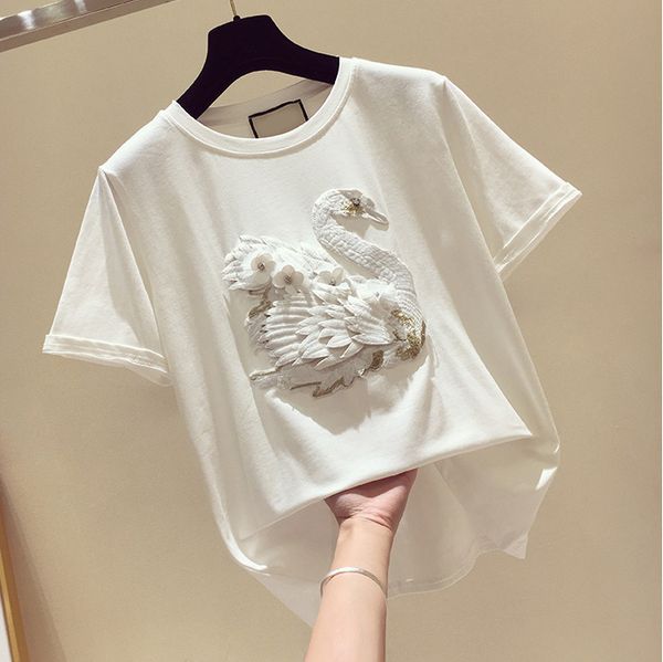 women embroidery t-shirt with beading and flowers swan decoration short sleeves unique t shirt for women and girls, White
women embroidery t-shirt with beading and flowers swan decoration short sleeves unique t shirt for women and girls, White