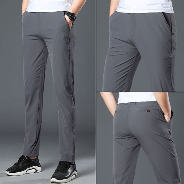 men's pants 2021 summer thin ice silk elastic waist casual men straight classics mid weight fashion trousers l41, Black
men's pants 2021 summer thin ice silk elastic waist casual men straight classics mid weight fashion trousers l41, Black