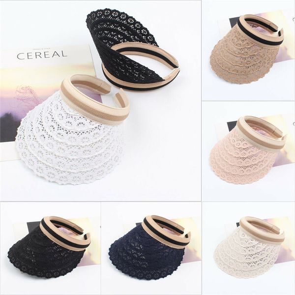 female summer sun empty hat solid lace sun visor hats sombrero, Blue;gray