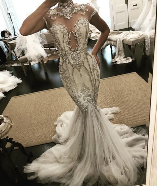 african mermaid wedding dresses 2019 plus size high neck crystal bridal gowns appliques floor length wedding dress, White
african mermaid wedding dresses 2019 plus size high neck crystal bridal gowns appliques floor length wedding dress, White