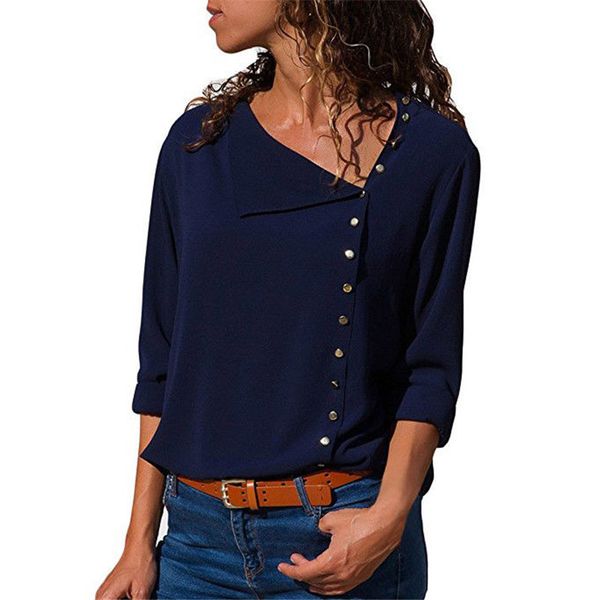 2019 spring summer women and blouses long sleeve office shirt solid button skew collar blouse casual plus size blusas, White
2019 spring summer women and blouses long sleeve office shirt solid button skew collar blouse casual plus size blusas, White
