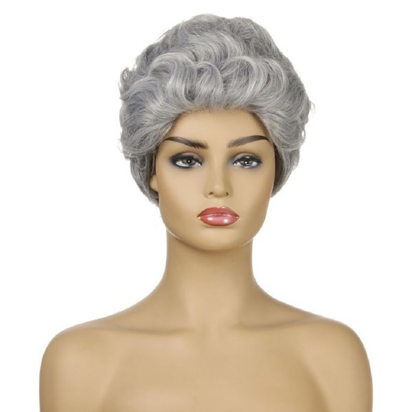 women silver-grey color fashion short curly hair wigs artificial high temperature fiber headwear 10in 25cm, Black
women silver-grey color fashion short curly hair wigs artificial high temperature fiber headwear 10in 25cm, Black