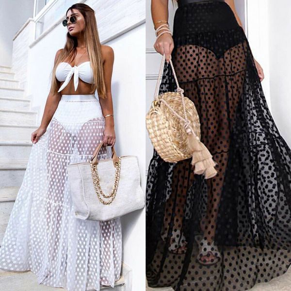women solid color maxi skirt see through polka dots pleated retro long dress elastic waist empire maxi dress, Black
women solid color maxi skirt see through polka dots pleated retro long dress elastic waist empire maxi dress, Black