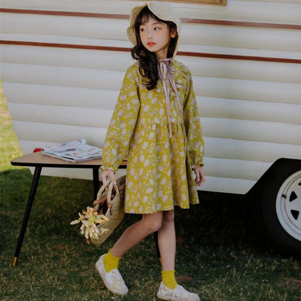 big girls spring long sleeve dresses new fashion cotton flower print wood ear collar girls party dress children clothing, Red;yellow
big girls spring long sleeve dresses new fashion cotton flower print wood ear collar girls party dress children clothing, Red;yellow