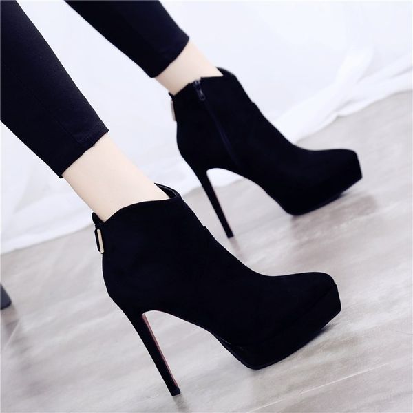12cm nightclub sharp fine with short boots woman waterproof platform super high with shoe, Black
12cm nightclub sharp fine with short boots woman waterproof platform super high with shoe, Black