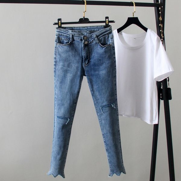 large size women's jeans 2019 autumn new fat mm200 kg slim thin hole 9 points pants crown pants curled jeans leggings student fa, Blue
large size women's jeans 2019 autumn new fat mm200 kg slim thin hole 9 points pants crown pants curled jeans leggings student fa, Blue