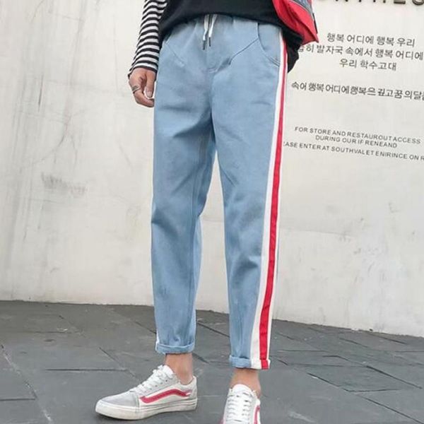 2019 spring and summer new trend men trousers jeans personality stitching straight jeans men's fashion casual pants, Blue
2019 spring and summer new trend men trousers jeans personality stitching straight jeans men's fashion casual pants, Blue
