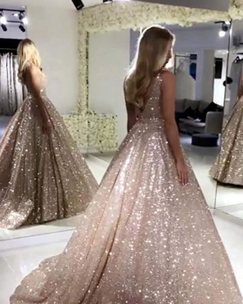 Gorgeous Rose Gold Glitter Prom Dresses 2020 V Neck Sparkling Sequin A-line Backless Prom Party Dresses Robe De Soiree, Black
Gorgeous Rose Gold Glitter Prom Dresses 2020 V Neck Sparkling Sequin A-line Backless Prom Party Dresses Robe De Soiree, Black