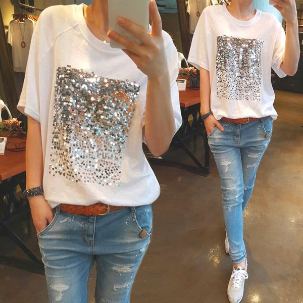 fashion women bright loose short sleeve solid color casual wild casual o-neck roupas femininas#10, White
fashion women bright loose short sleeve solid color casual wild casual o-neck roupas femininas#10, White