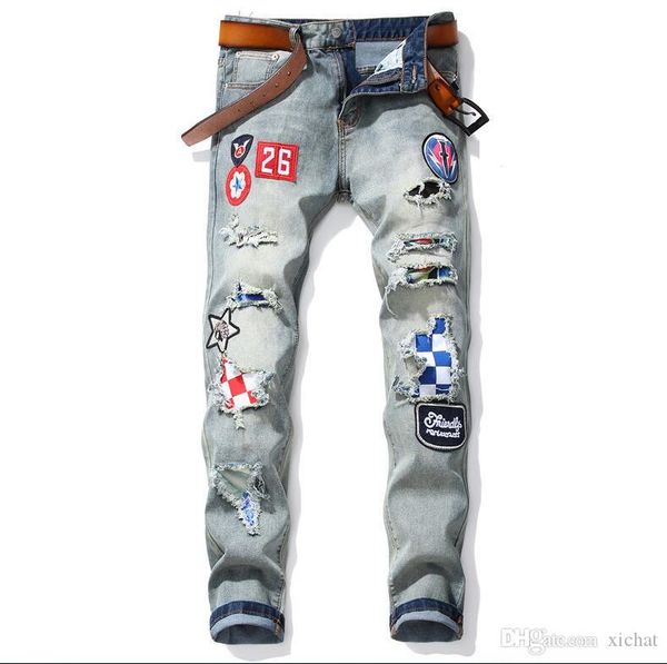 mens ripped badge skinny light blue jeans 2019 slim fit washed fashion designer hole moto denim pants trousers big size 2020
mens ripped badge skinny light blue jeans 2019 slim fit washed fashion designer hole moto denim pants trousers big size 2020