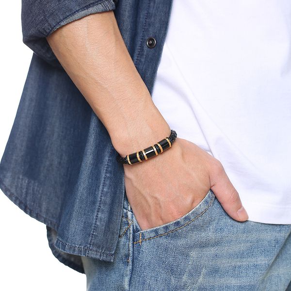 100% stainless steel beads braided leather bracelet for men black wrape wristband magnetic buckle, White
100% stainless steel beads braided leather bracelet for men black wrape wristband magnetic buckle, White