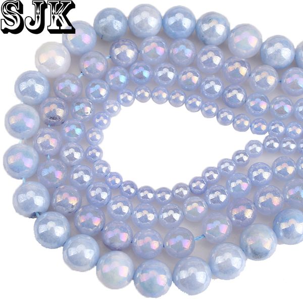 natural stone blue plating angelite round loose beads diy for jewelry bracelet&necklace making 4/6/8/10/12mm ing