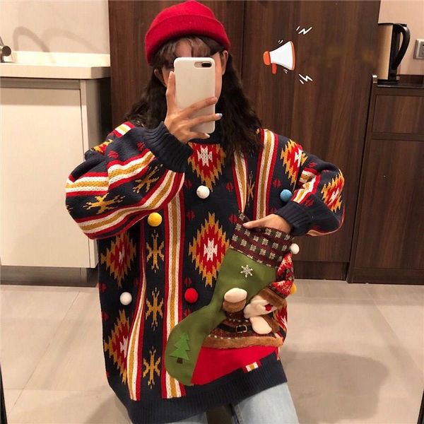 korean winter ugly christmas sweaters pullover women jumper knitted oversized sweater lovers red long sleeve sweaters, White;black
korean winter ugly christmas sweaters pullover women jumper knitted oversized sweater lovers red long sleeve sweaters, White;black
