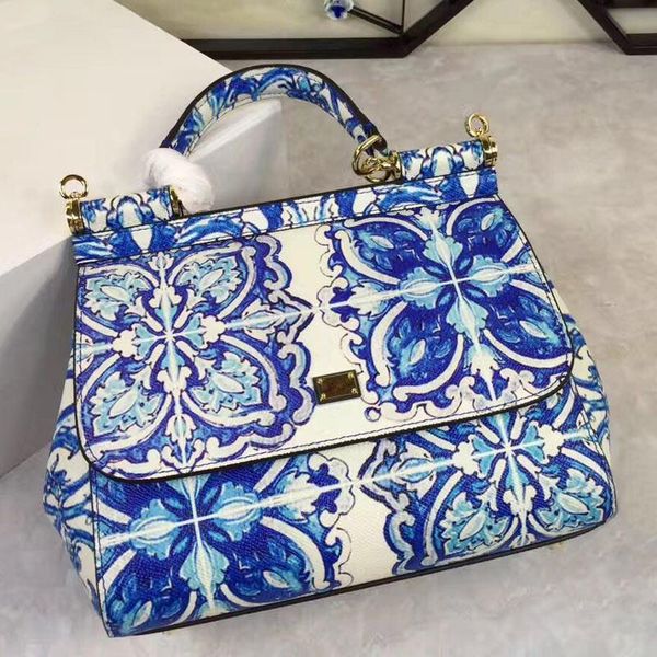 new color printing seriesblue and white flowers lemon pineapplemedium single shoulder handbag
