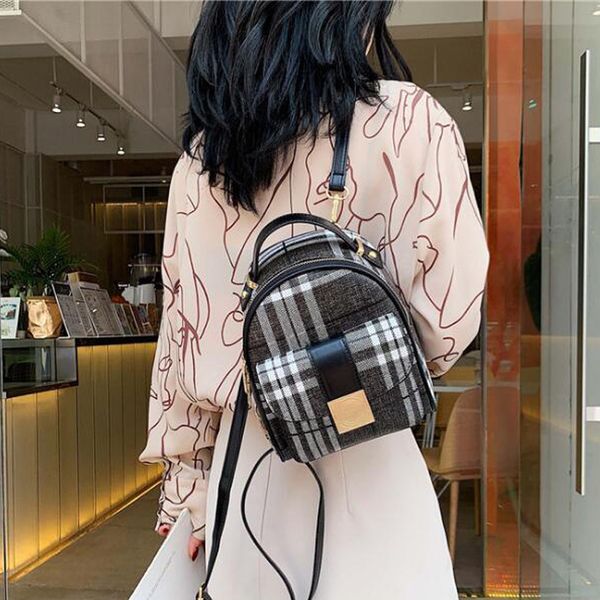 multifunctional backpack women 2019 new cute casual mini backpack check