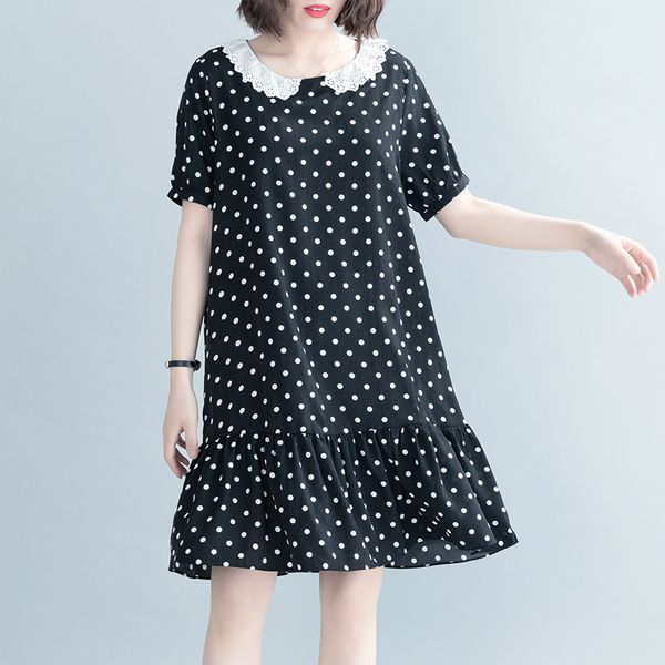dress women summer polka dot short sleevev loose female clothes peter pan collar thin chiffon loose casual women dress, Black;gray
dress women summer polka dot short sleevev loose female clothes peter pan collar thin chiffon loose casual women dress, Black;gray